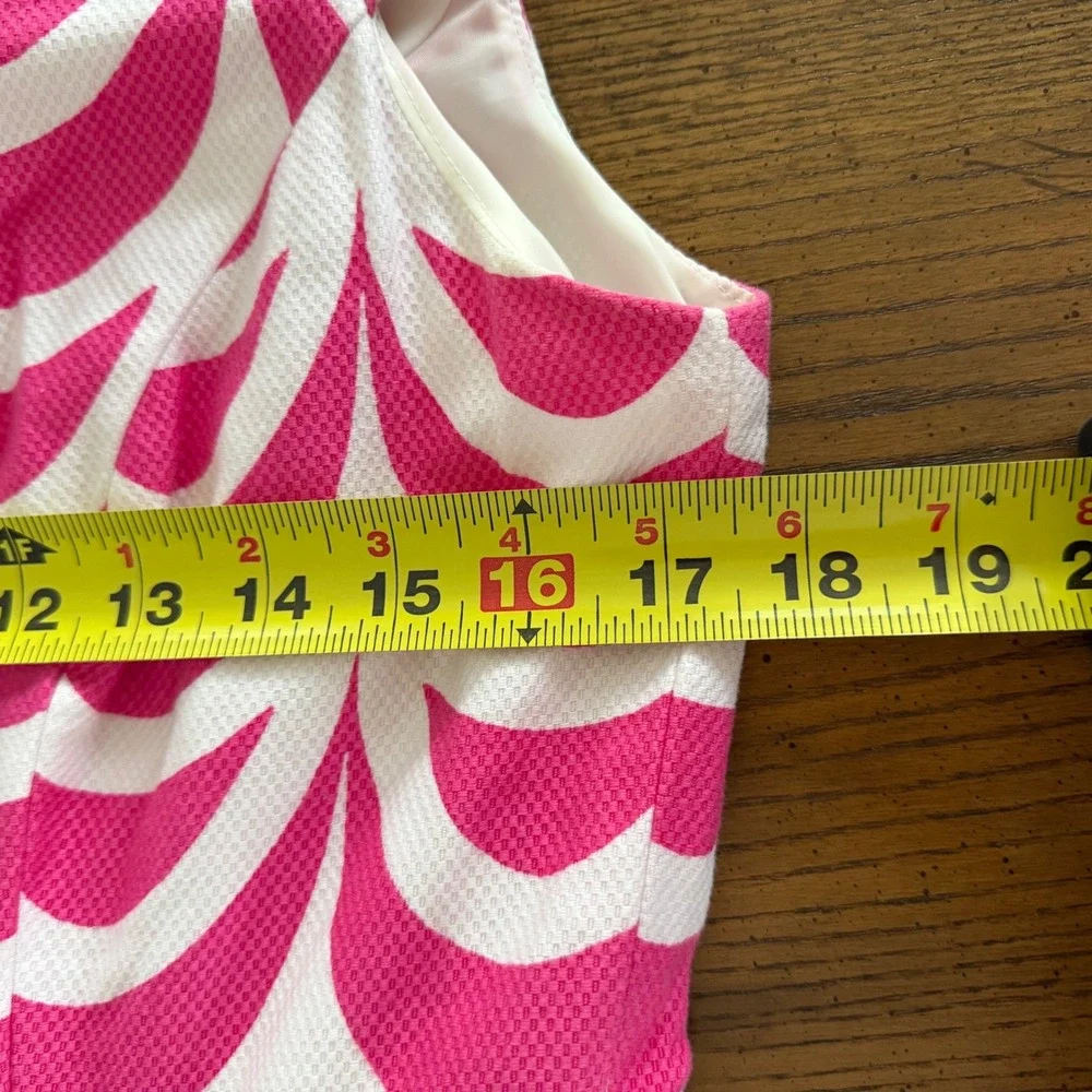 Talbots Dress Pink White Floral Geo Print Cap Sleeve Pleated Skirt Cotton Size 8